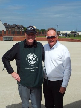 Top local caddy models Marshall's Bib from our 'sister' club in California, McInnis Park Golf Club